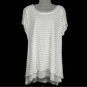 Habitat Sheer Eyelet Layer Tunic Top‎ Sz XL Hankerchief Hem White Clean Girl